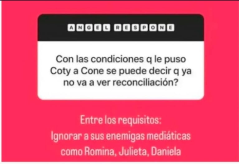 Para volver a ser novios, Coti Romero le hizo al Conejo una advertencia sobre Julieta Poggio