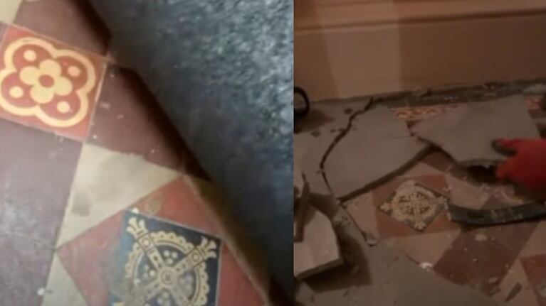 Pareja descubre una obra maestra de baldosas escondida debajo de una alfombra en su casa que data del año 1830