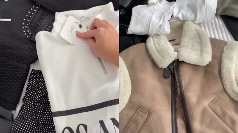 Parte de las prendas que Cami Homs puso a la venta en Palermo, entre ellas un buzo blanco y una campera con detalles de piel. Foto: Instagram @camihoms