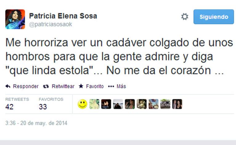 Patricia Sosa, muy dura contra el uso de pieles (Fotos: Captura de pantalla). 