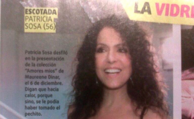 Patricia Sosa, súper escotada en el desfile de Maureene Dinar. (Foto: revista El Sensacional)