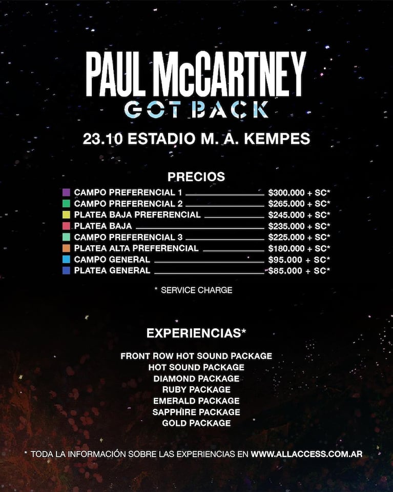 Paul McCartney: precios de las entradas en Buenos Aires y Córdoba
