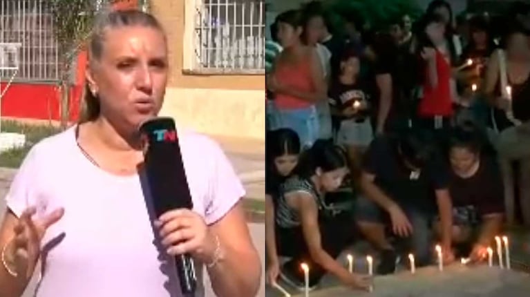 Paula Bernini en la cobertura del asesinato de Ian Cabrera en Santa Fe (Fotos: capturas TN)