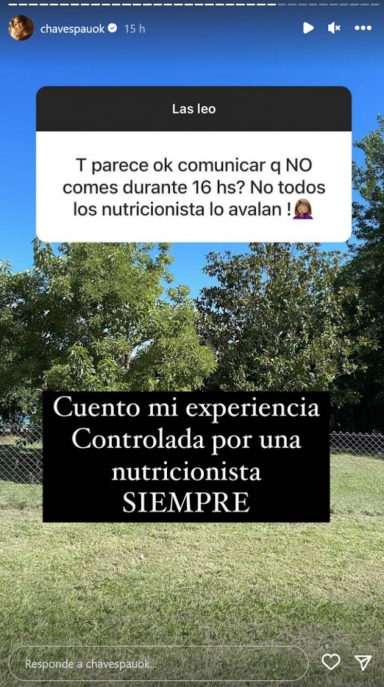 Paula Chaves contó que hace ayuno intermitente y recibió fuertes críticas: su contundente descargo