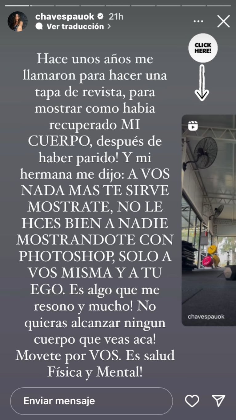 Paula Chaves en Instagram.