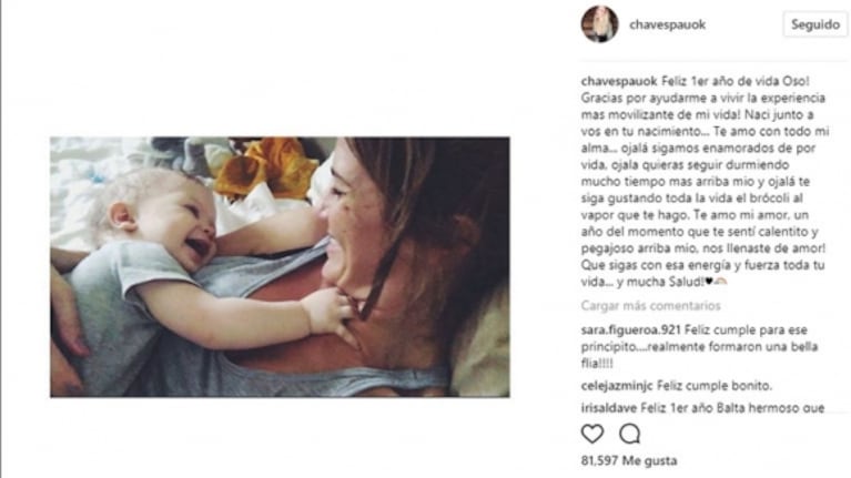 Paula Chaves, feliz por el primer añito de Baltazar: foto y mensaje emotivo