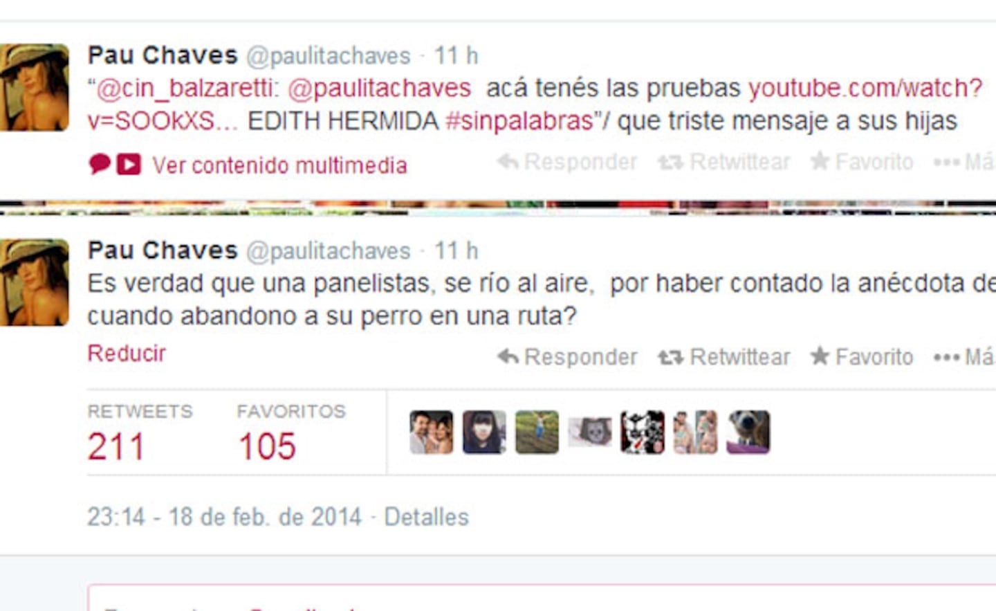 Paula Chaves, molesta por un video que circula en la Web de Edith Hermida (Fotos: Twitter). 