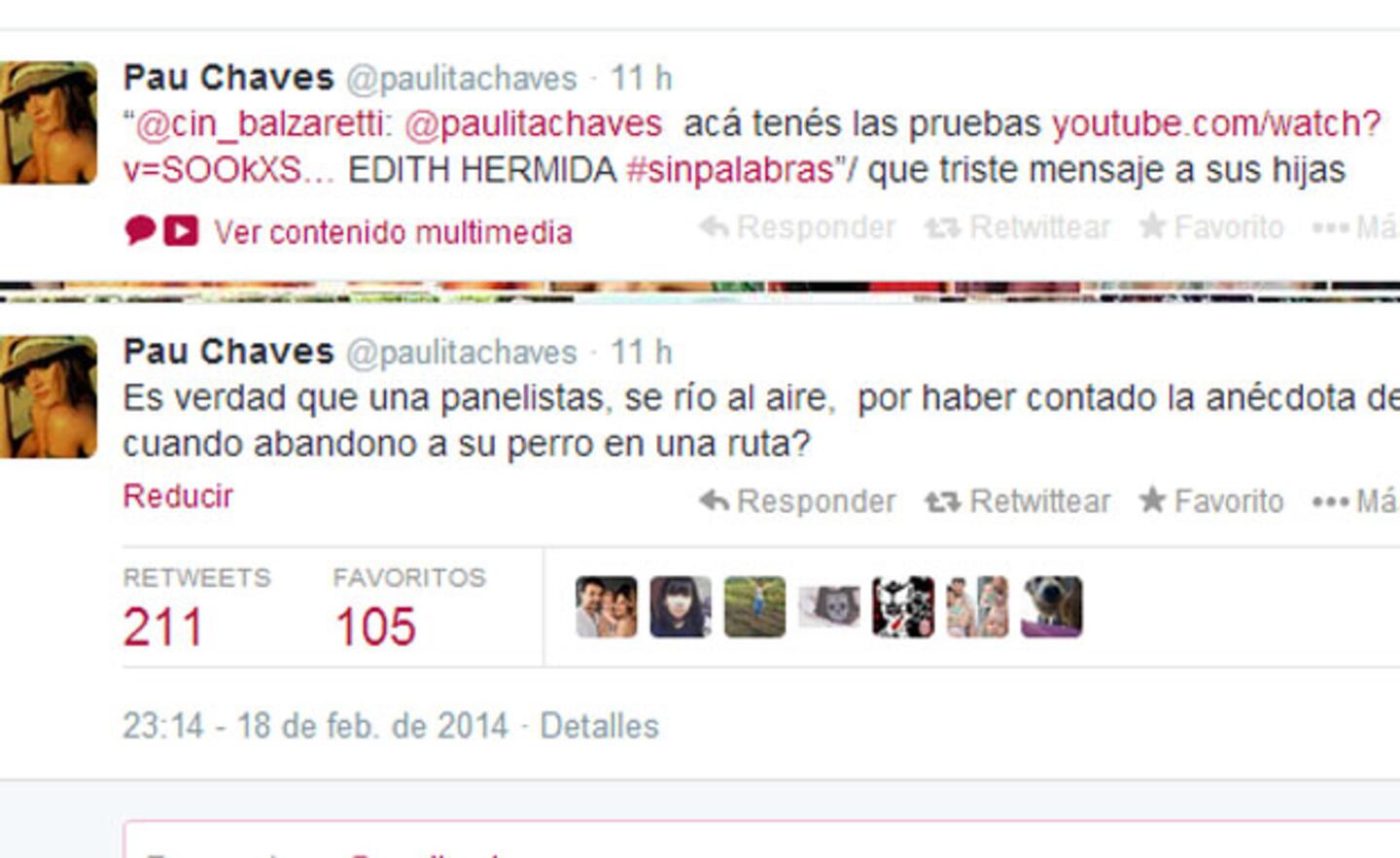 Paula Chaves, molesta por un video que circula en la Web de Edith Hermida (Fotos: Twitter). 