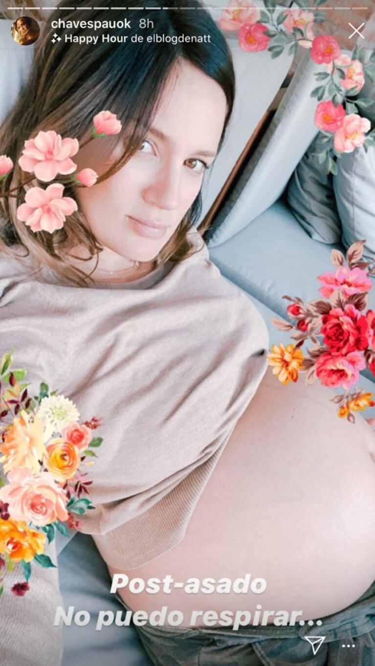 Paula Chaves mostró cómo creció su pancita de 33 semanas de embarazo: "Post asado, ¡no puedo respirar!"