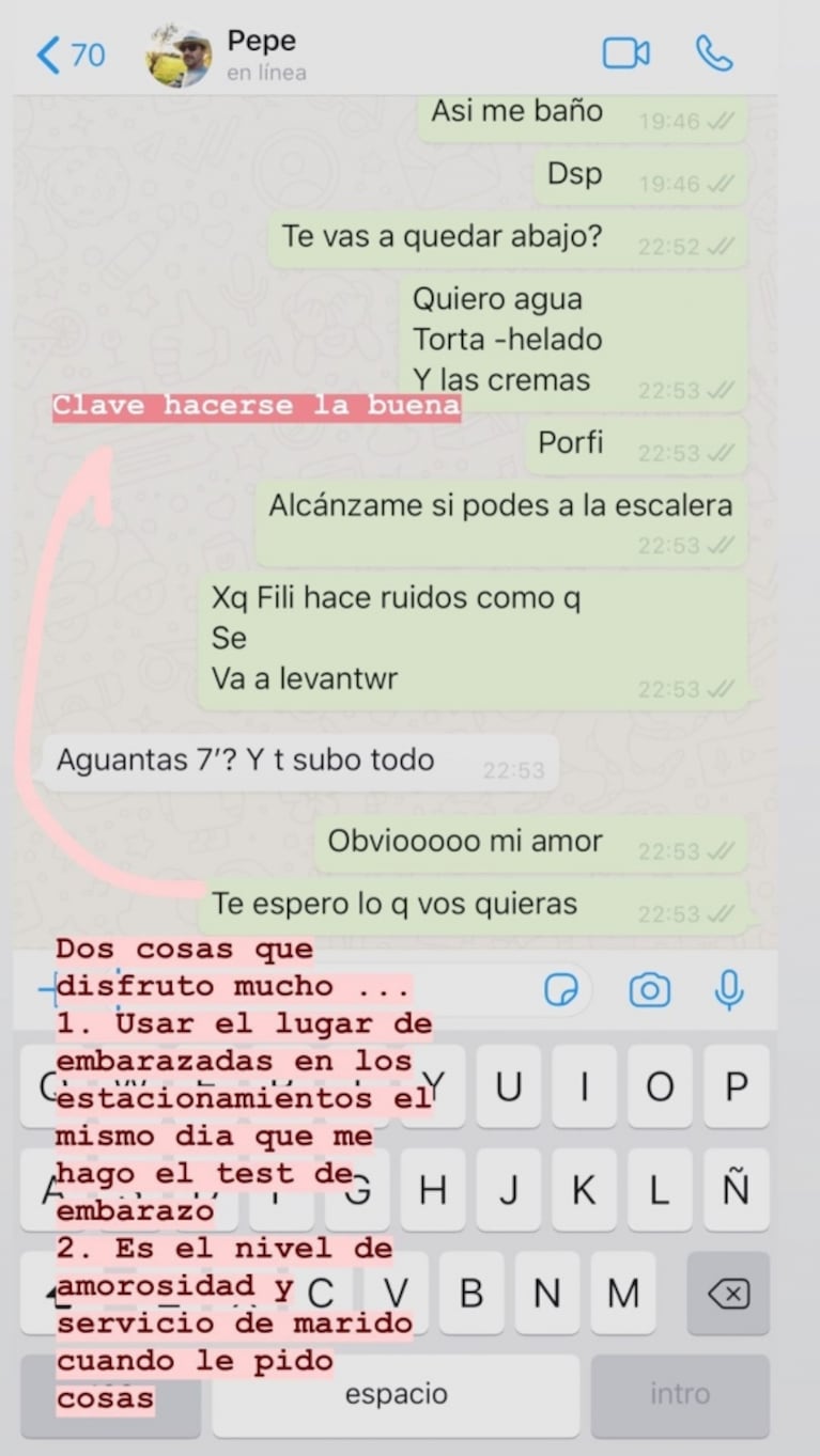 Paula Chaves mostró su divertido chat de WhatsApp con Pedro Alfonso: "El nivel de amorosidad y servicio de mi marido"