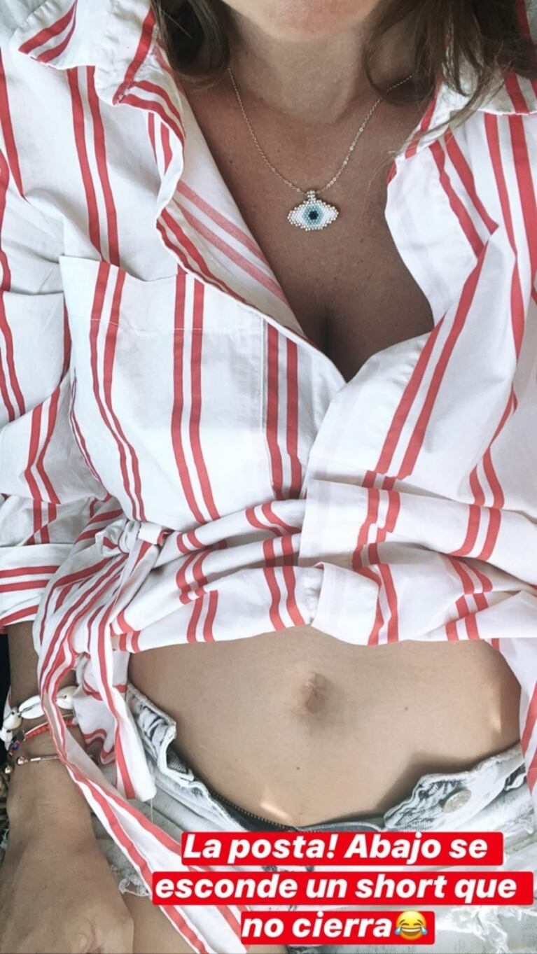 Paula Chaves mostró su panza de embarazada y reveló un pícaro detalle: "Abajo se esconde un short que no cierra"