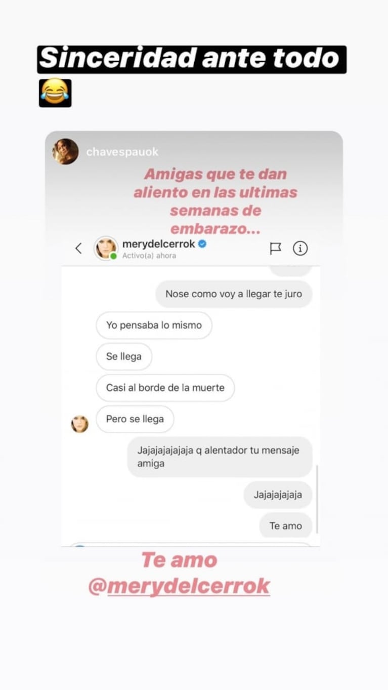 Paula Chaves mostró sus mensajes privados de Instagram con Mery del Cerro: "Amigas que te dan aliento"