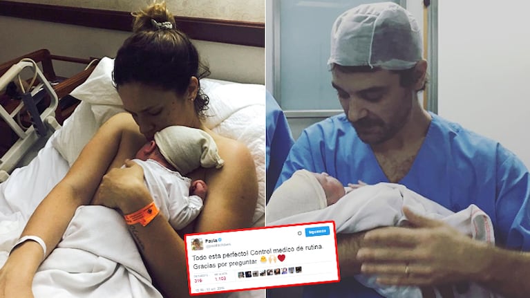 Paula Chaves y Pedro Alfonso, junto a su hijo Baltazar tras su nacimiento, el 2 de octubre. (Fotos: Twitter)