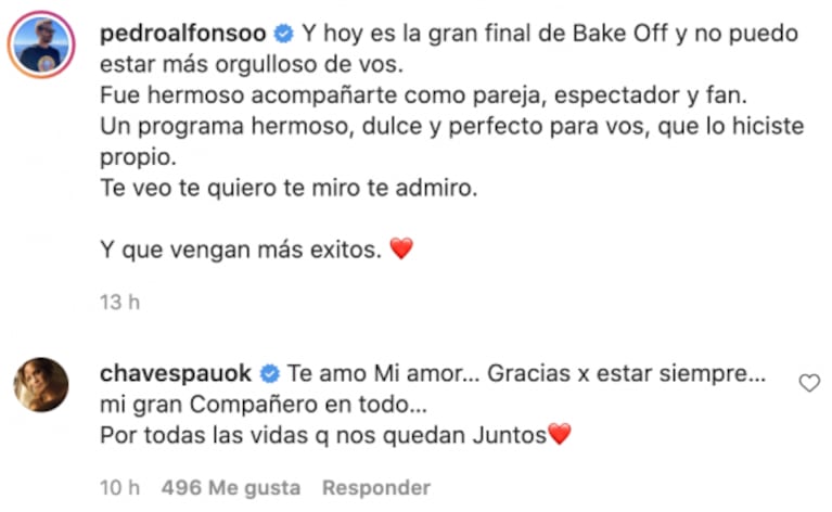 Paula Chaves y Pedro Alfonso se pusieron románticos con la final de Bake Off