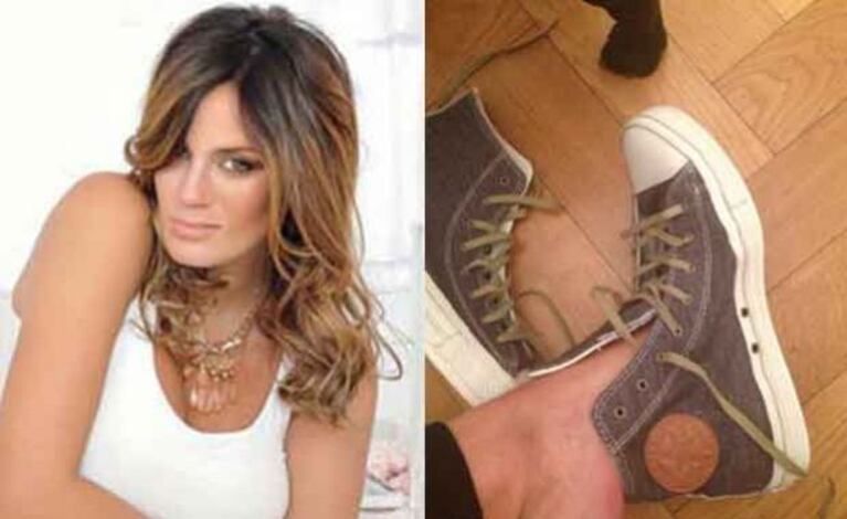 Paula Chaves y sus pies hinchados. (Fotos: revista Gente y Twitter @paulitachaves)