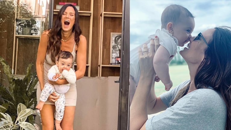 Paula se divierte en el trabajo con su hija Filipa.