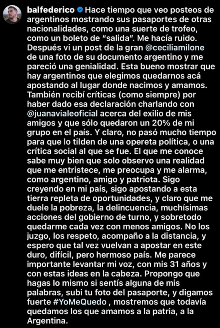 Paula Varela, muy dura contra Fede Bal por su posteo sobre quienes se van del país: "Me parece muy discriminador"