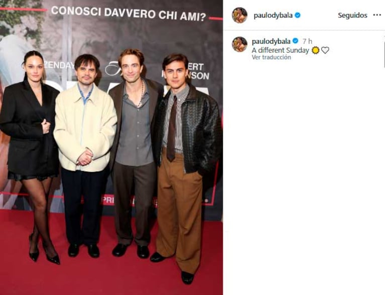 Paulo Dybala y Oriana Sabatini  con Robert Pattinson (Foto: Instagram @paulodybala)