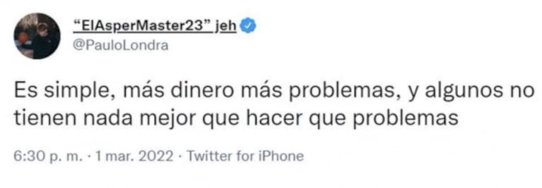 Paulo Londra habló del conflicto con Rocío Moreno, tras el nacimiento de su segunda hija: "Más dinero, más problemas"