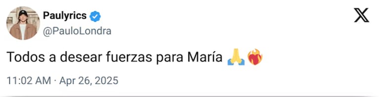 Paulo Londra pidió por María Becerra. Foto: X | paulolondra