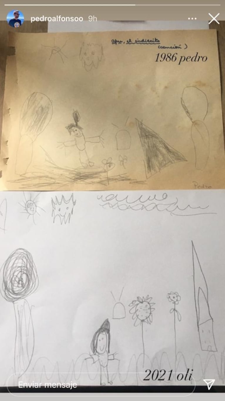 Pedro Alfonso compartió un tierno dibujo de su hija Olivia y lo comparó con uno de él cuando era niño