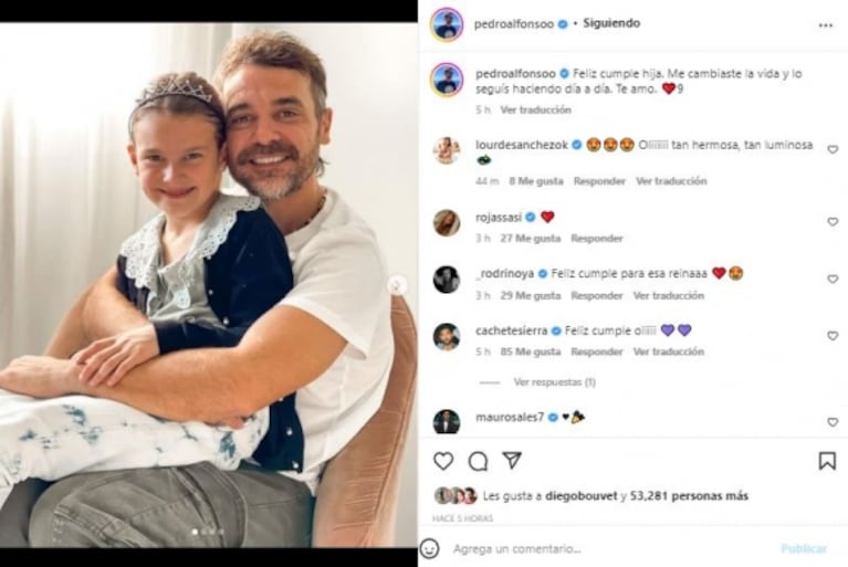 Pedro Alfonso le dedicó un conmovedor mensaje a su hija Olivia, que cumplió 9 años