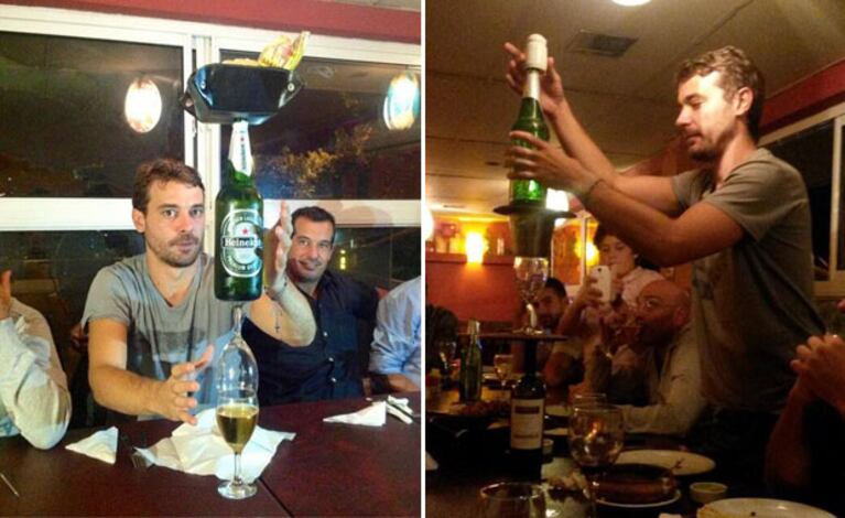 Pedro Alfonso y su divertido "equilibrismo gastronómico". (Fotos: Twitter)