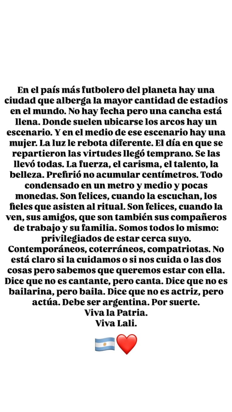 Pedro Rosemblat se emocionó en redes tras los shows de Lali en Vélez y le dedicó un profundo mensaje lleno de amor y admiración. Crédito: Instagram
