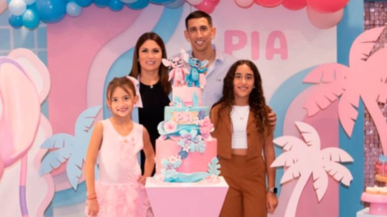 Pía, la hija de Ángel Di María y Jorgelina Cardoso, cumplió 7 años: su fiesta temática de Lilo & Stitch.