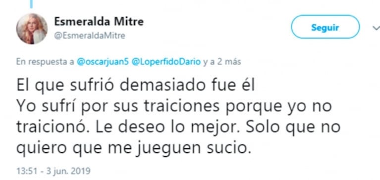 Picante catarata de tweets de Esmeralda Mitre contra su exmarido, Darío Lopérfido: "Estás quedando como..."