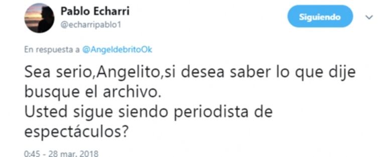 Picante cruce de Ángel de Brito con Pablo Echarri: "Qué suerte que eligieron a Caponi"