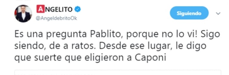Picante cruce de Ángel de Brito con Pablo Echarri: "Qué suerte que eligieron a Caponi"