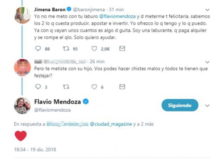 Picante cruce de Jimena Barón con Flavio Mendoza después de la filosa frase de él: "No me meto con tu laburo"