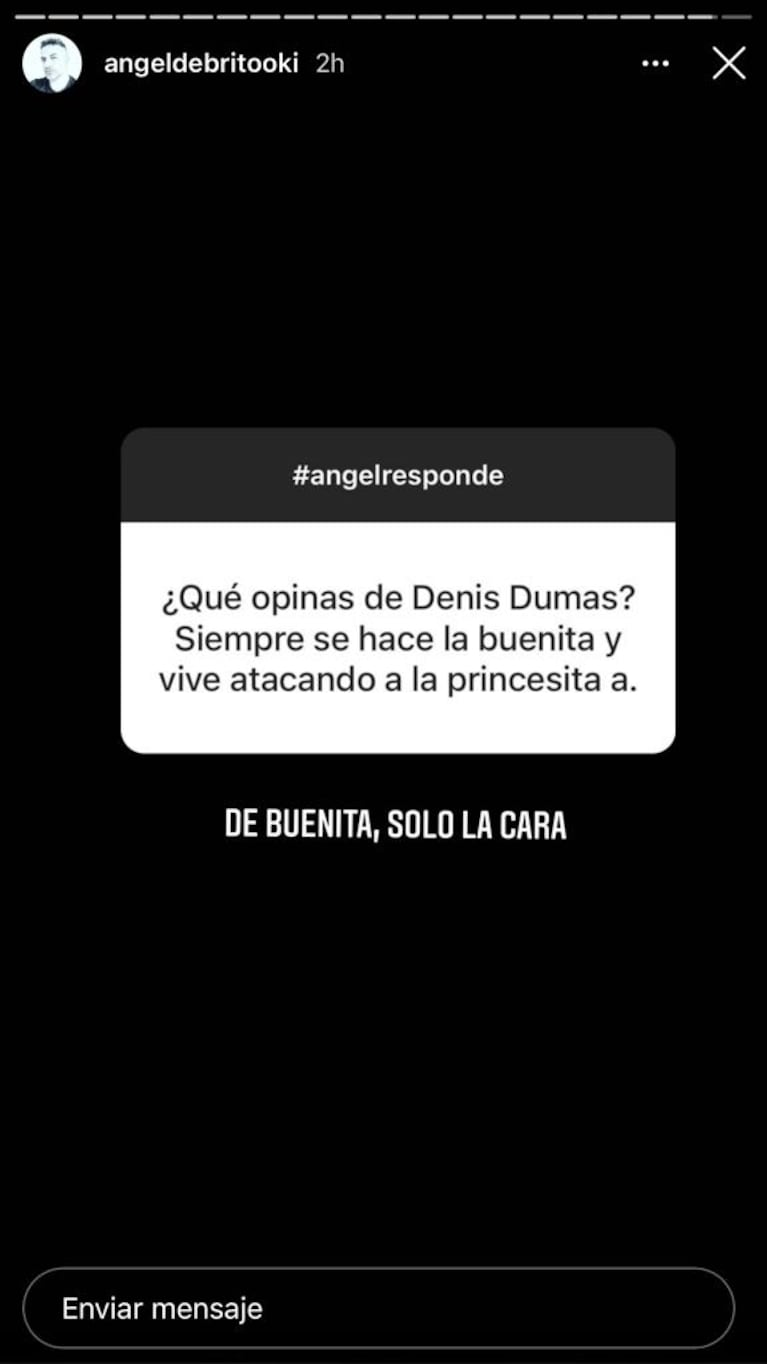 Picante definición de Ángel de Brito sobre la personalidad de Denise Dumas: "De buenita, solo la cara"