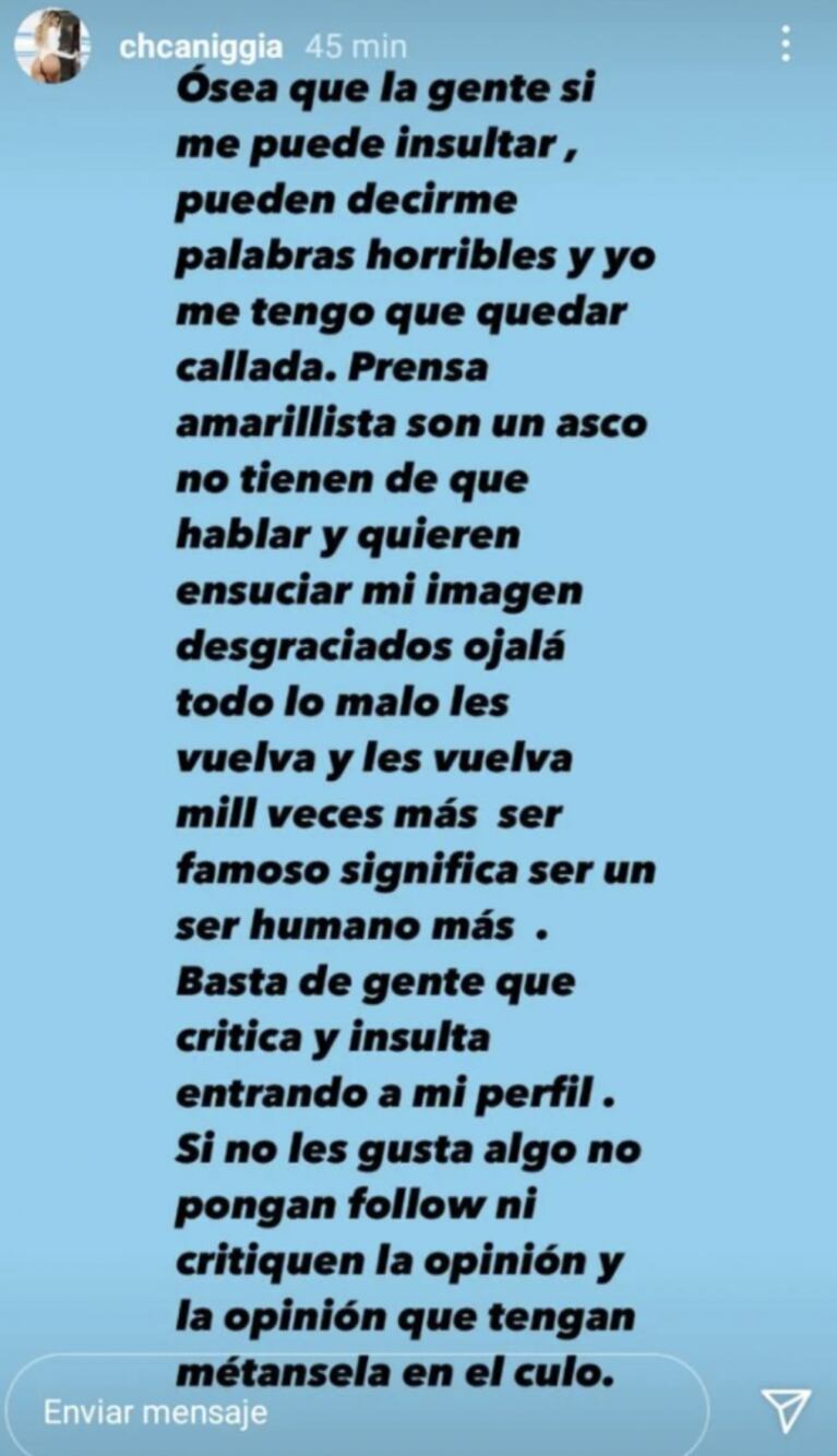 Picante descargo de Charlotte Caniggia tras la filtración de su repudiable cruce con una seguidora: "Desgraciados, quieren ensuciar mi imagen"