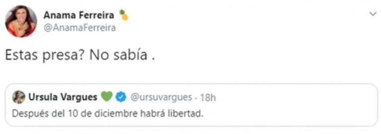 Picante ida y vuelta entre Úrsula Vargués y Anamá Ferreira en Twitter: "Cuando hables bien el español, te respondo"