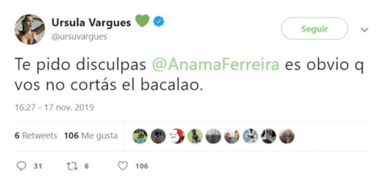 Picante ida y vuelta entre Úrsula Vargués y Anamá Ferreira en Twitter: "Cuando hables bien el español, te respondo"