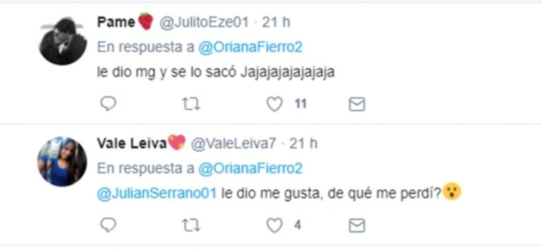 Picante "me gusta" de Julián Serrano sobre Oriana Sabatini en medio de los rumores de affaire con Paulo Dybala… ¡que luego eliminó!