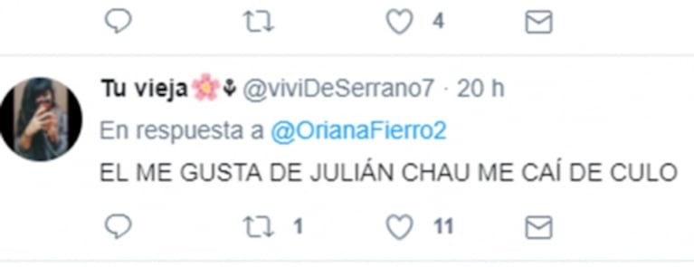Picante "me gusta" de Julián Serrano sobre Oriana Sabatini en medio de los rumores de affaire con Paulo Dybala… ¡que luego eliminó!