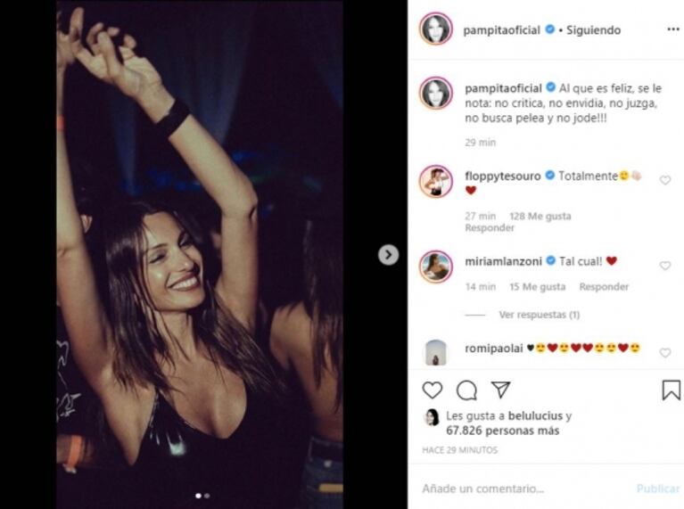 Picante mensaje de Pampita tras la versión de pelea con García Moritán: "Al que es feliz, se le nota, no jode"