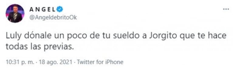 Picante palito de De Brito a Luciana Salazar en plena gala de La Academia: "Donale un poco de tu sueldo a Jorgito Moliniers que te hace todas las previas"