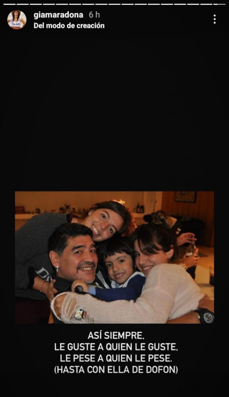 Picante posteo de Gianinna Maradona con Diego, Dalma, Benjamín y Verónica Ojeda: "Hasta con ella de fondo"