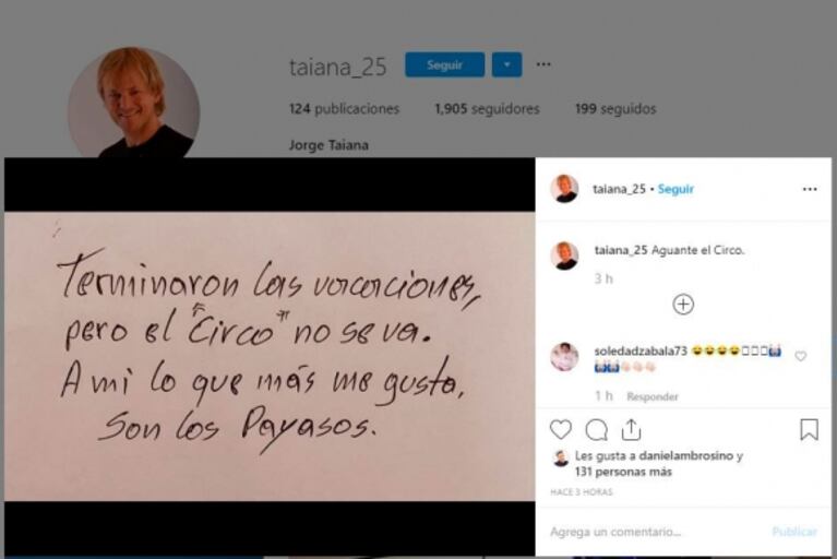 Picante posteo de Jorge Taiana tras el allanamiento a la casa de Claudia Villafañe ¿provocando a Maradona?: "Aguante el circo"