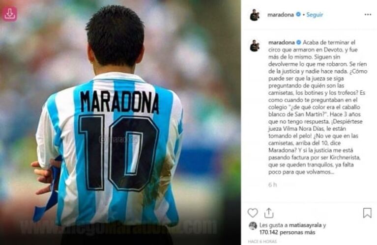 Picante posteo de Jorge Taiana tras el allanamiento a la casa de Claudia Villafañe ¿provocando a Maradona?: "Aguante el circo"