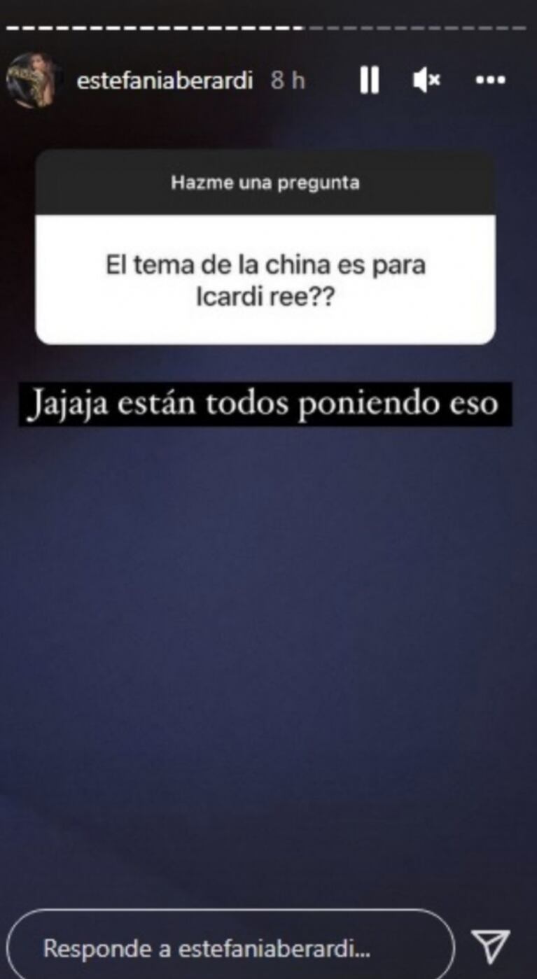 Picante reacción de Estefi Beradi cuando le preguntaron si el tema de China Suárez es para Mauro Icardi: "Todos poniendo eso"