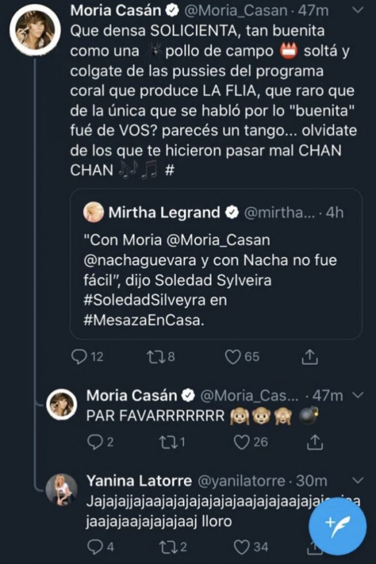 Picante reacción de Moria Casán, tras que Soledad Silveyra dijera que no fue fácil trabajar con ella: "Tan buenita como araña pollo de campo"
