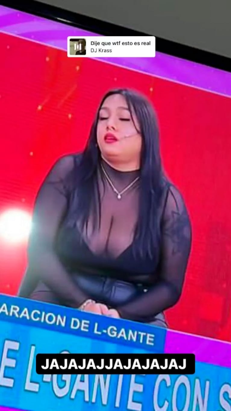 Picante reacción de Tamara Báez al ver a una bailarina de L-Gante hablando de ella y de la versión de affaire con el cantante