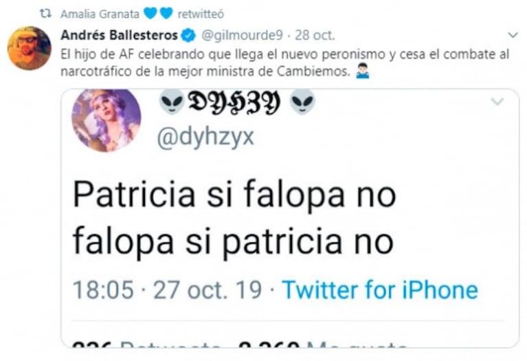 Picante respuesta de Amalia Granata al hijo de Alberto Fernández: "Pobrecito, tiene un déficit de atención"