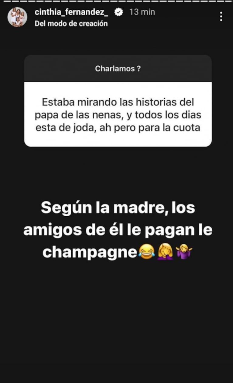 Picante respuesta de Cinthia Fernández cuando le dijeron que Matías Defederico sale todas las noches