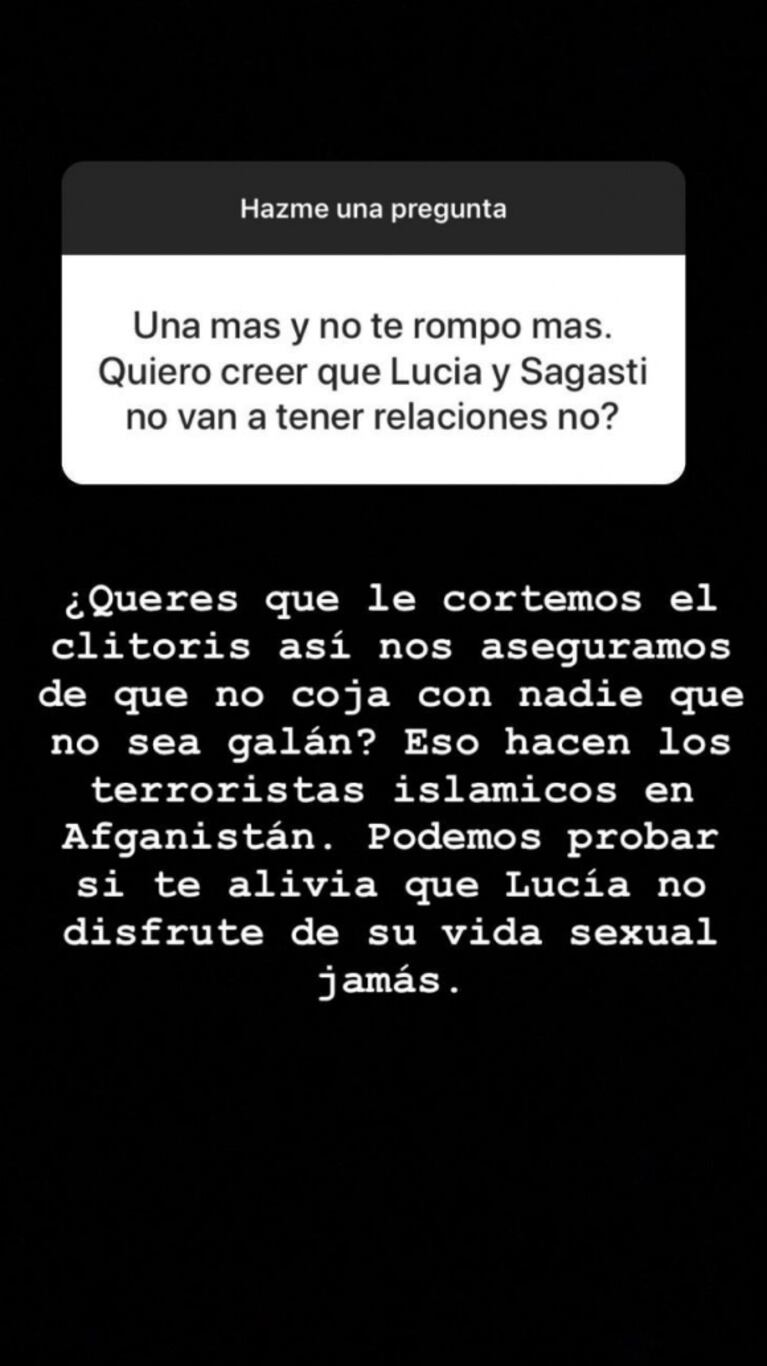 Picante respuesta de la guionista de ATAV cuando un usuario le pidió que Lucía no tenga sexo con Sagasti: "¿Querés que le cortemos el clítoris?"